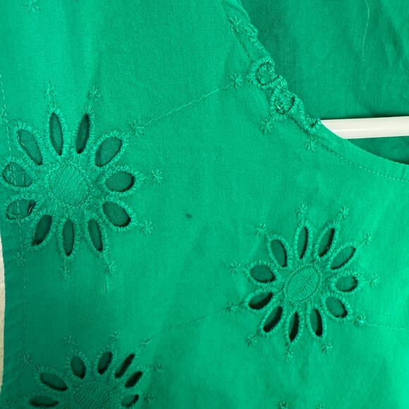 J.Crew Eyelet Shell Tank Top SZ M Dublin Green Lined Sleeveless Crew Neck Cotton - Picture 5 of 8